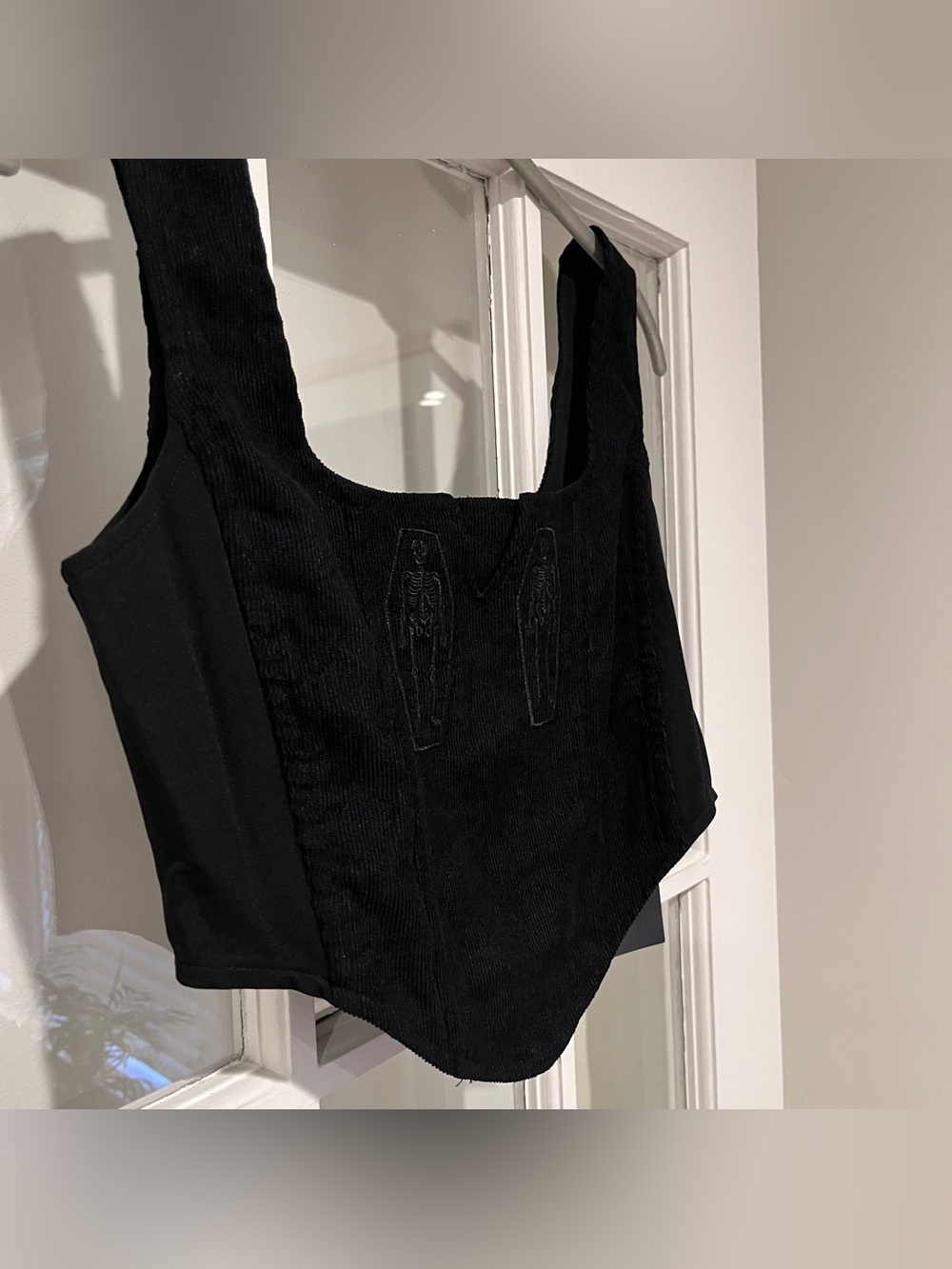 NWT Disturbia Immortal Split Front Corset Black Corduroy Sz 2 Goth Skeleton - Picture 8 of 13